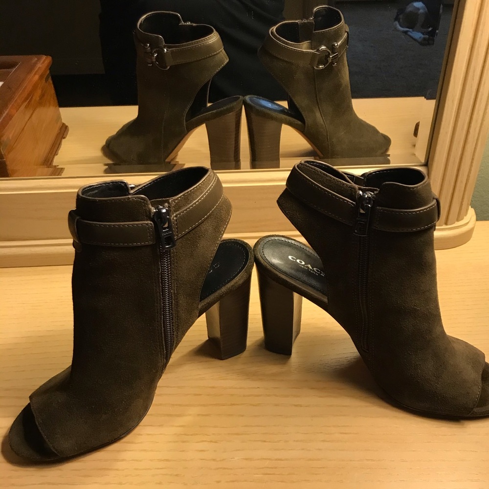 Coach suede open toe open back booties